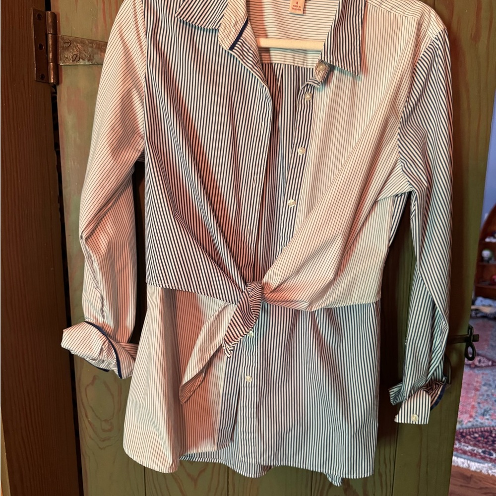 Striped Button-Up Shirt with Tie Front